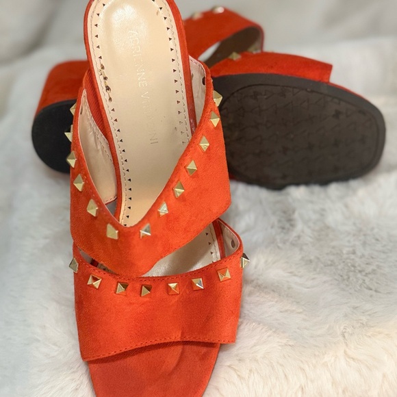 Adrienne Vittadini Orange Mules with Studded Straps - Picture 3 of 5